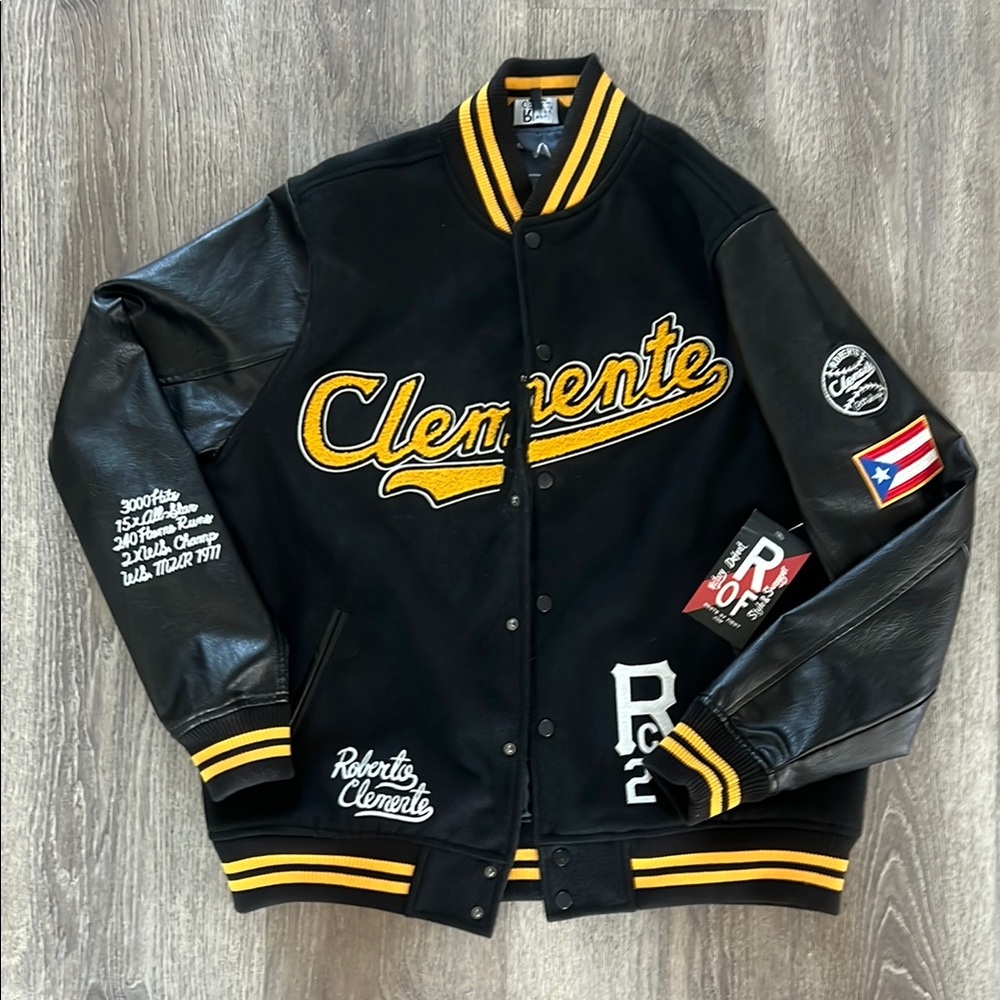 Varsity Bomber Jacket- roots of Fight Roberto Clemente officially licensed NWT